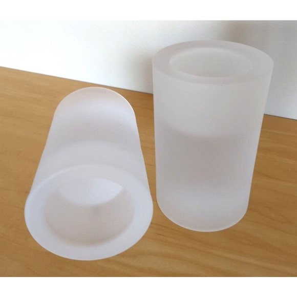 CRATE & BARREL Pair of Round Frosted Glass Tealight 4" Candle Holders NEW IN BOX - Picture 5 of 13